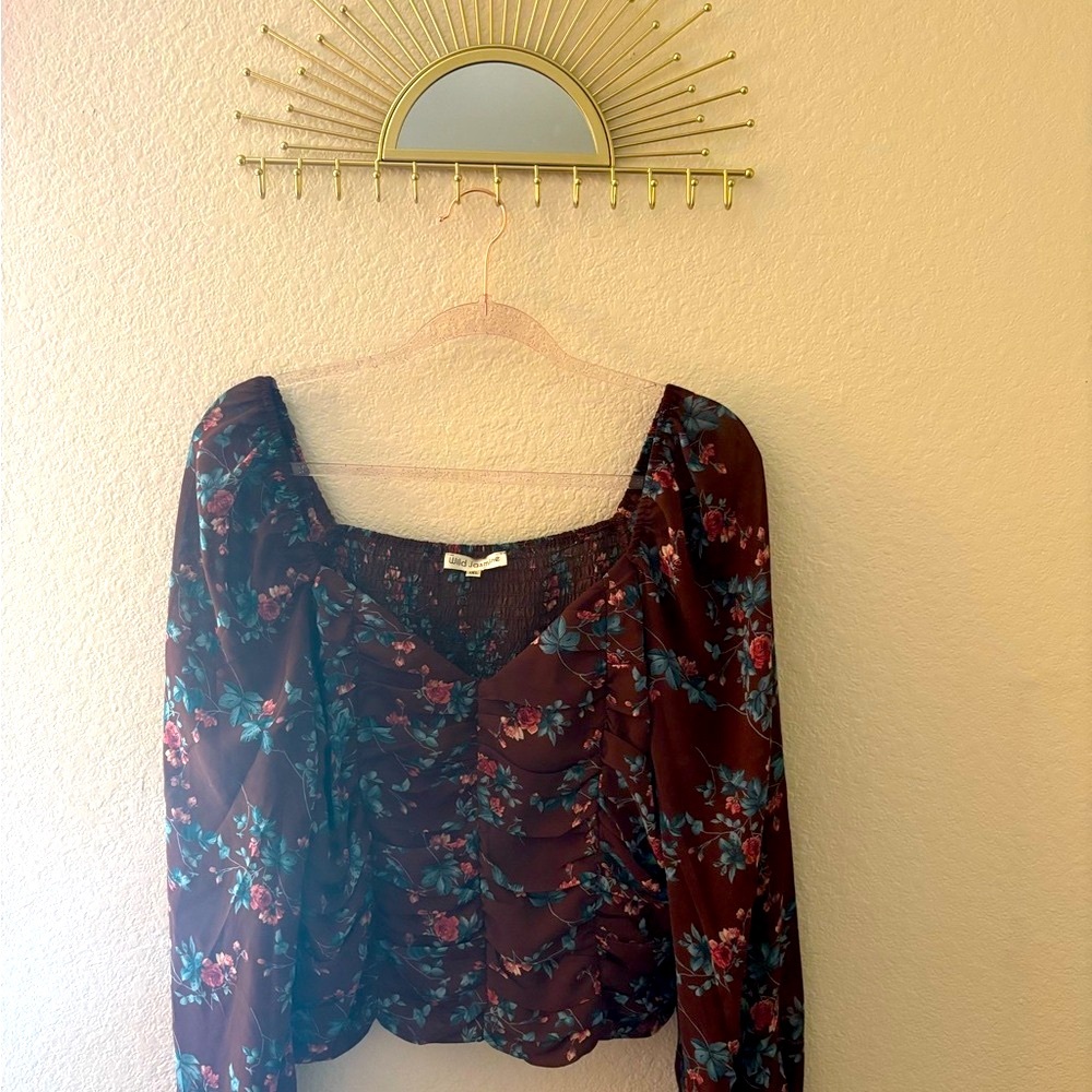 Jasmine Black and Red Ruched Blouse